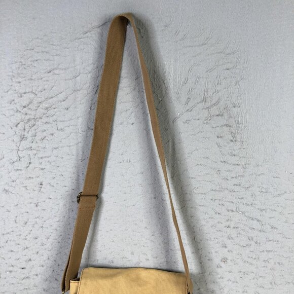 AUGUR Messenger Bag Mens Medium Beige Canvas Leather Crossbody Shoulder Casual - Picture 7 of 16